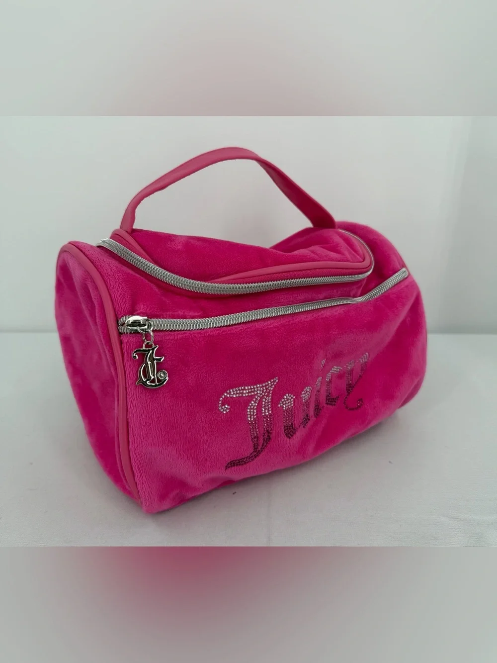 Juicy Couture Pink Velour Rhinestone makeup bag Train Case Y2K 2000s Mcbling